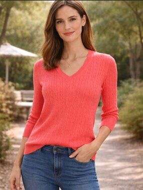 2009 Banana Republic 100% Cotton Cable V-neck Sweater Lightweight Medium